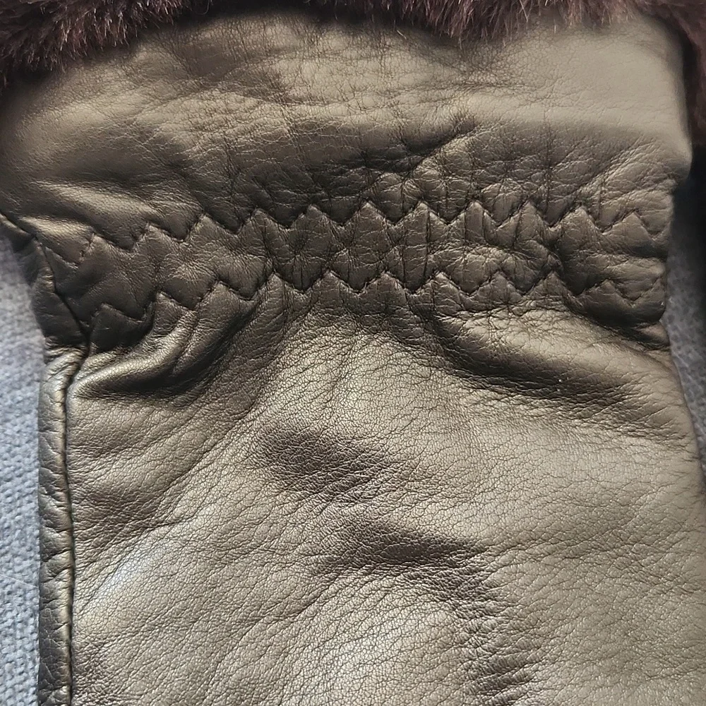 Vintage Fownes Black Genuin Leather Thinsulated Gloves with Faux Fur Trim Sz XL